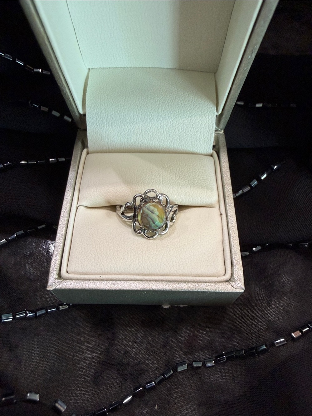 Silver Abalone Floral Halo Ring - Multicolor